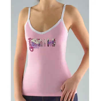 Dámská košilka, úzká ramínka, šité, s potiskem Disco V 18031P - cukrová - 38/40