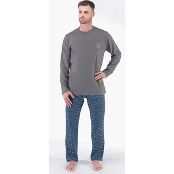 Pánské pyžamo Pánské pyžamo dlouhé pánské, šité, s potiskem Pyžama 2024 79175P - šedá petrolejová - XXXXL