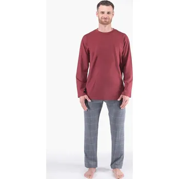 Pánské pyžamo Pánské pyžamo dlouhé pánské, šité, s potiskem Pyžama 2024 79173P - brandy tm. šedá - XXXXL