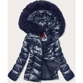 Dámská cargo bunda Tmavě modrá dámská krátká bunda s kapucí a kožešinou, odstíny modré M (38) i392_20904-47