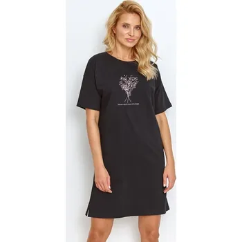 Dámská noční košile Dámská noční košilka June černá s kyticí - M