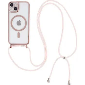 Pouzdro na mobilní telefon MagSafe silikonový kryt se šňůrkou pro Apple iPhone 17 Pro - světle růžový