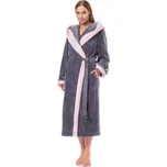 Dámský huňatý župan Flower tmavě šedý dlouhý - 3XL