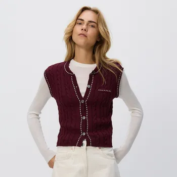 Dámský svetr Reserved - Úpletová vesta - bordó - 365IX-53X - 365IX-53X-S