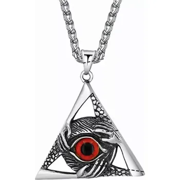 Přívěsek Přívěsek z chirurgické oceli – Boží oko v trojúhelníku Červené - Model BEZ ŘETÍZKU (pouze přívěsek)