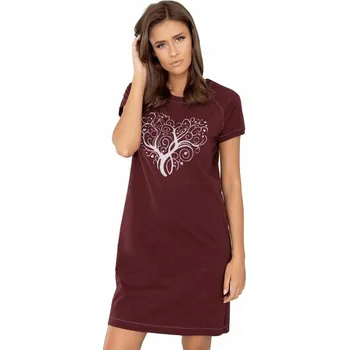 Dámská noční košile Noční košilka Hosta vínová s potiskem - S