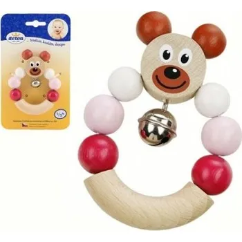 Chrastítko/Hrkadlo medvěd růžový dřevo 7x9cm na kartě 6m+