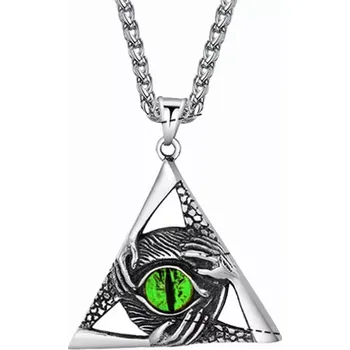 Přívěsek Přívěsek z chirurgické oceli – Boží oko v trojúhelníku Zelené - Model včetně řetízku 3mm/ 55 cm