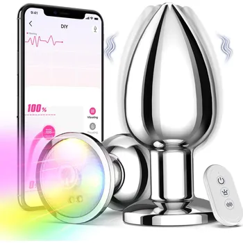 Anální kolík SuperLove Powerful Glowing Vibrating Metal Butt Plug with Remote & App Small