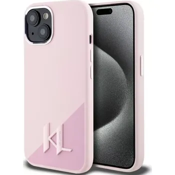 Pouzdro na mobilní telefon KARL LAGERFELD pouzdro pro IPHONE 15 kompatibilní s MagSafe KLHMP15SSCMKMPCP (Silicone Initial Metal Logo) růžové
