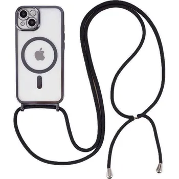 Pouzdro na mobilní telefon MagSafe silikonový kryt se šňůrkou pro Apple iPhone 17 - černý