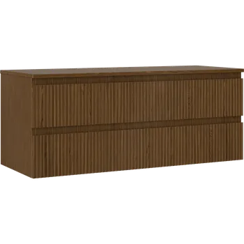 Koupelnový nábytek Mexen Rivel koupelnová skříňka pod umyvadlo 120 cm s deskou, 2 zásuvky, drážkovaná, ořech - 91A20-12047-2-BFFC86 Koupelnové skříňky