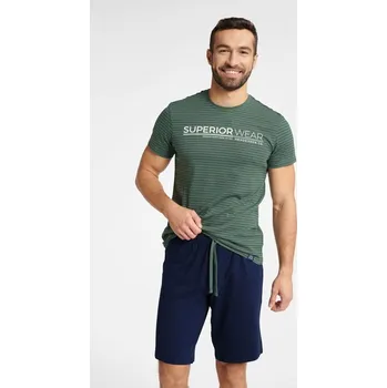 Pánské pyžamo Pánské pyžamo Webber zelené s pruhy - M