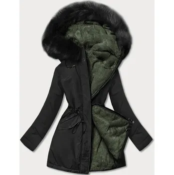 Oboustranná zimní bunda pro ženy černá/khaki s kožešinou, odstíny černé M (38) i392_20507-47