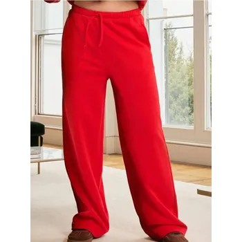 Dámské kalhoty Sinsay - Kalhoty s širokými nohavicemi a vázáním - červená - 265FK-33X - 265FK-33X-XL