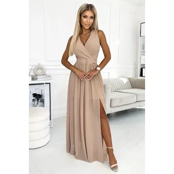 Dámské šaty Vzdušné béžové večerní šaty s rozparkem a zavazováním od značky Numoco, m i240_179055_2:M
