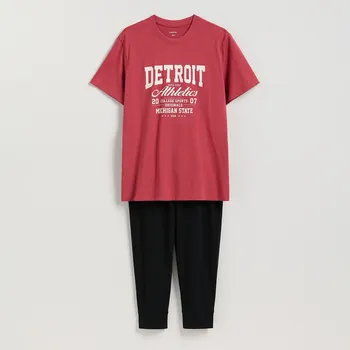 Pánské tričko Reserved - Dvoudílná pyžamová souprava s potiskem - hnědá - 921ER-83X - 921ER-83X-M