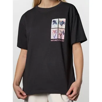 Dámské tričko Sinsay - Bavlněné oversize tričko s potiskem - šedá - 566EU-90X - 566EU-90X-M