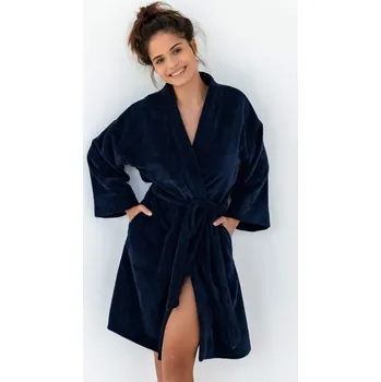 Dámské noční prádlo Dámský župan Navy tmavě modrý s bambusem - L/XL