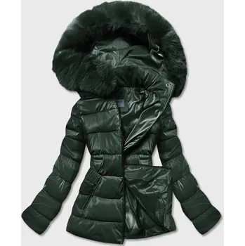 Dámská cargo bunda Krátká zelená lesklá bunda s kapucí pro ženy SWEST, odstíny zelené M (38) i392_20695-47