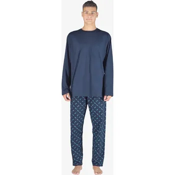 Pánské pyžamo Pánské pyžamo dlouhé pánské, šité, s potiskem Pyžama 2023 79147P - lékořice tyrkysová - L