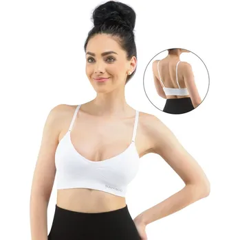 Dámská móda Dámská podprsenka sportovní s vycpávkami, bez kostice, bezešvé, jednobarevné Eco Bamboo 07021P - bílá - L/XL