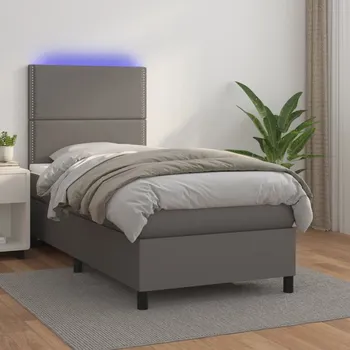 Ložnice vidaXL Box spring postel s matrací a LED 90x200 cm umělá kůže [3135863] Barva: Šedá