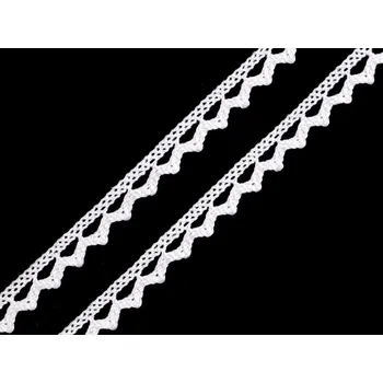 Krajka Bavlněná krajka paličkovaná šíře 9 mm bílá 22.5 m