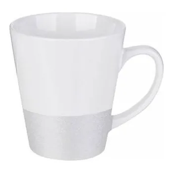 Hrnek Latte bílý se třpytivým proužkem 350 ml - Barva Stříbrná