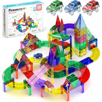 ostatní stavebnice PicassoTiles - Magnetická stavebnice a závodní dráha 2v1 (128 ks)