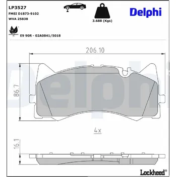 Brzdová destička DELPHI LP3527 Sada brzdových destiček, kotoučová brzda (LP3527)