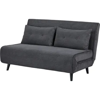 Křeslo Designové dvoumístné rozkládací křeslo Kurt s manšestrovým potahem v šedé barvě s černými nožičkami 140 cm