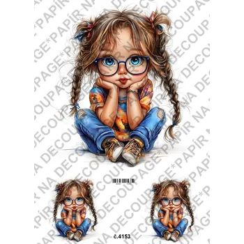 Umělecký papír Rýžový a soft papír na decoupage - Holčička s brýlemi - KB04153 Materiál: Soft, Rozměr: A4