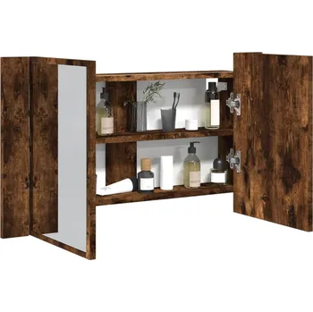 Koupelnový nábytek zahrada-XL LED koupelnová skříňka se zrcadlem kouřový dub 80x12x45cm akryl 834951