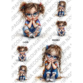 Umělecký papír Rýžový a soft papír na decoupage - Holčička s brýlemi - KB04159 Materiál: Soft, Rozměr: A4