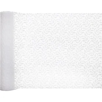 Party dekorace Santex Šerpa stolová bílé listy 26 cm 3 m