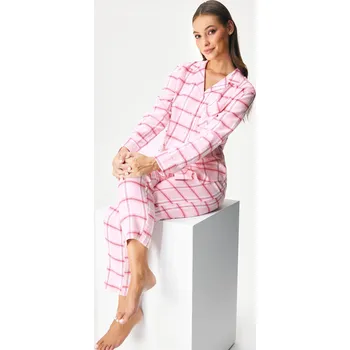 Dámské noční prádlo Astratex Flanelové pyžamo Winter Evenings dlouhé 4XL růžová