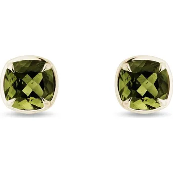 Náušnice Zlaté náušnice pecky s vltavíny KLENOTA