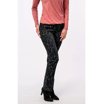 Dámské kalhoty Elegantní černošedé dlouhé dámské kalhoty se šedým vzorem 385 délka normální velikost 4XL