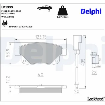 Brzdová destička Sada brzdových destiček, kotoučová brzda DELPHI LP1955
