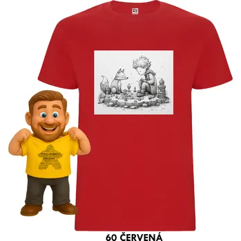 Pánské tričko MitroCZECH Chlapec a liška (s pozadím) - TRIČKO Barva: 60 červená, Velikost: XXL, Střih: Pánské Stylové tričko pro milovníky deskovek.