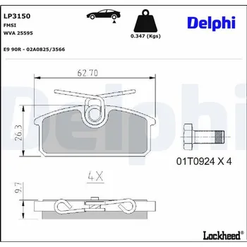 Brzdová destička DELPHI LP3150 Sada brzdových destiček, kotoučová brzda (LP3150)