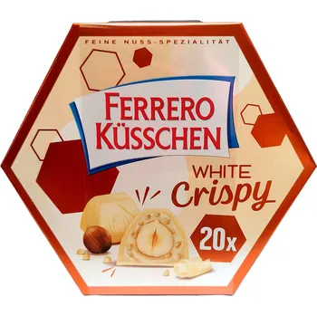 Bonboniéra FERRERO KÜSSCHEN WHITE CRISPY - čokoládové pralinky v bílé čokoládě s mléčným krémem 20ks, 172g