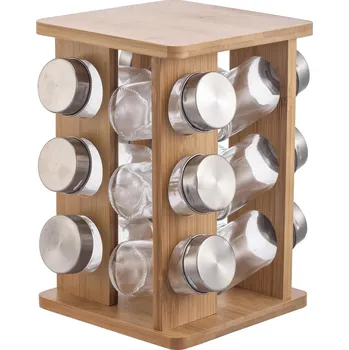 Sklenice Bambusový stojan Modern Kitchen s 12 ks kořenek hnědý