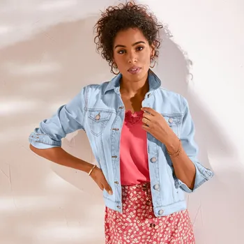 Dámská casual bunda Džínová bunda na knoflíky sepraná modrá 54