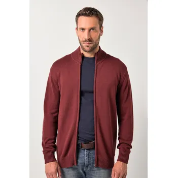 Pánský svetr JP1880, Plus size Rozepínací svetr, stojáček, žebrované manžety pro plnoštíhlé nadměrná velikost, 717032546-1457, hnědý, L, Plus size oblečení, Oblečení pro vysoké muže, Nadměrné velikosti, Oblečení pro plnoštíhlé.