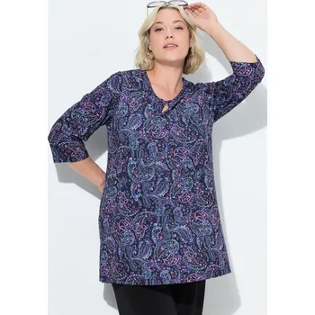 Dámské tričko Ulla Popken, Plus size Tričko, A střih, rozparek, kulatý výstřih, 3/4 rukávy pro plnoštíhlé nadměrná velikost, 842527100-1129, černý, 46/48, Nadměrné velikosti, Plus size oblečení, Oblečení pro boubelky, Oblečení pro baculky, Oblečení pro plnoštíhlé, Oble