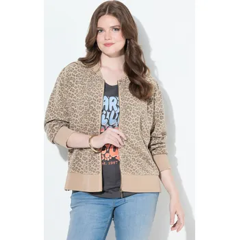 Dámská mikina Ulla Popken, Plus size Mikina, leopardí vzor, kulatý výstřih, knoflíková léga, dlouhé rukávy pro plnoštíhlé nadměrná velikost, 841713302-1131, béžový, 54/56, Nadměrné velikosti, Plus size oblečení, Oblečení pro boubelky, Oblečení pro baculky, Oblečení pro