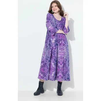 Dámské šaty Ulla Popken, Plus size Midi šaty, mramorový potisk, A střih, kulatý výstřih, 3/4 rukávy pro plnoštíhlé nadměrná velikost, 841867830-1131, nachový, 54/56, Nadměrné velikosti, Plus size oblečení, Oblečení pro boubelky, Oblečení pro baculky, Oblečení pro pln