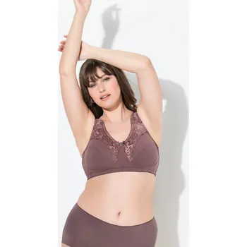 Podprsenka Ulla Popken, Plus size Odlehčující podprsenka, bez kostic, krajka, košíčky C-E pro plnoštíhlé nadměrná velikost, 800619345-1096, hnědý, 115D, Nadměrné velikosti, Plus size oblečení, Oblečení pro boubelky, Oblečení pro baculky, Oblečení pro plnoštíhlé, Obl